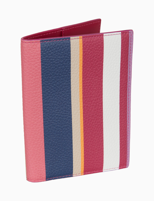 Unisex white hammered leather passport holder with multicolor stripes - Woman | Gallo 1927 - Official Online Shop
