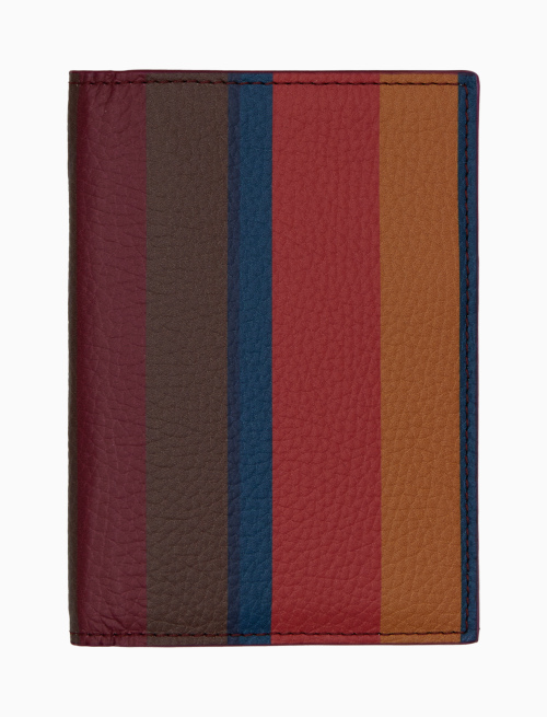Porta passaporto unisex in pelle martellata bordò righe multicolor - Piccola Pelletteria | Gallo 1927 - Official Online Shop