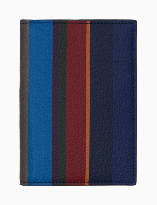 Porta passaporto unisex in pelle martellata blu righe multicolor - Piccola Pelletteria | Gallo 1927 - Official Online Shop