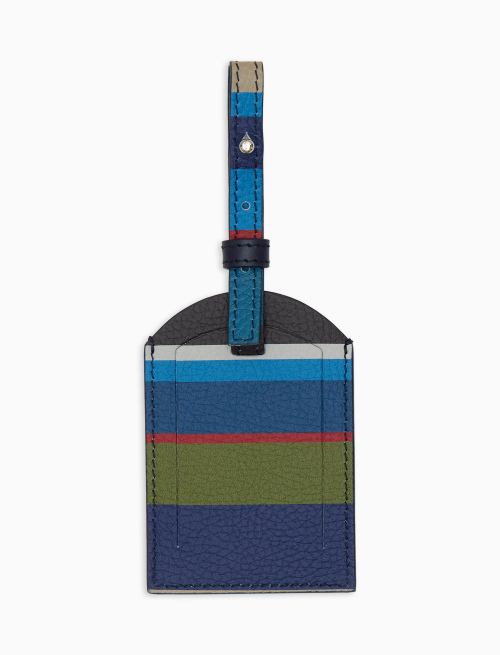 Unisex blue hammered leather luggage tag with multicolor stripes - Woman | Gallo 1927 - Official Online Shop