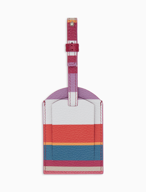 Unisex white hammered leather luggage tag with multicolor stripes - Woman | Gallo 1927 - Official Online Shop