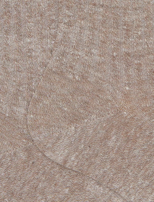 Men's beige short cotton and linen socks with ribbed solid color - Short | Gallo 1927 - Official Online Shop