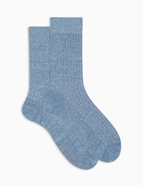 Men's light blue short cotton and linen socks with ribbed solid color - Short | Gallo 1927 - Official Online Shop