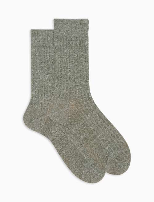 Men's green short cotton and linen socks with ribbed solid color - Short | Gallo 1927 - Official Online Shop