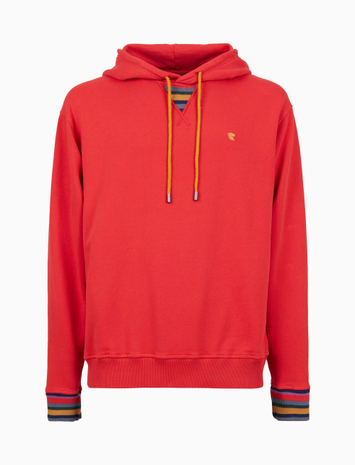 Unisex red hooded cotton sweatshirt with solid color and multicolor inserts - Woman | Gallo 1927 - Official Online Shop