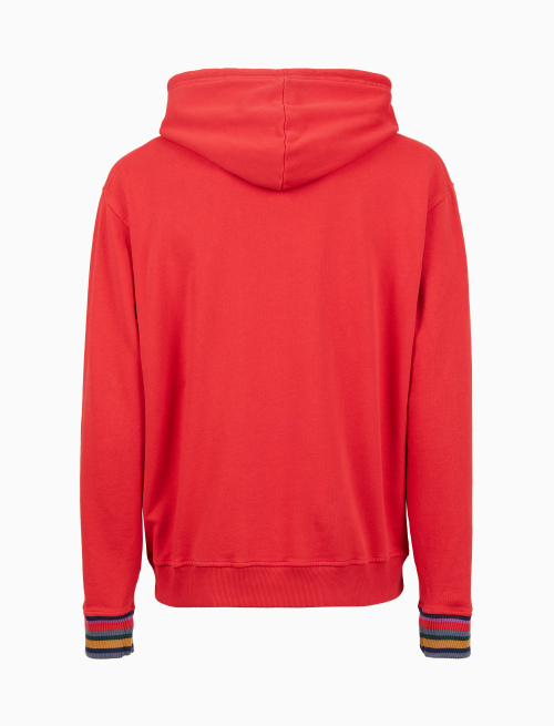 Unisex red hooded cotton sweatshirt with solid color and multicolor inserts - Woman | Gallo 1927 - Official Online Shop