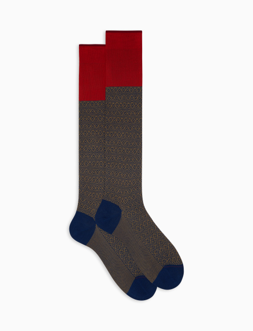 Men's blue long cotton socks with geometric weave pattern - The SS Edition | Gallo 1927 - Official Online Shop