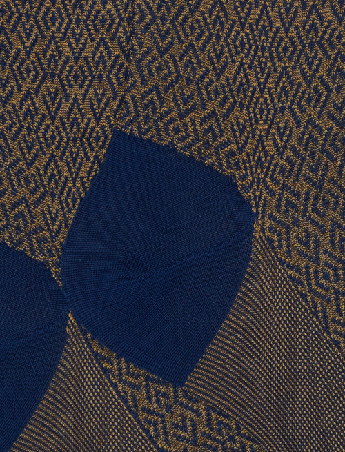 Men's blue long cotton socks with geometric weave pattern - The SS Edition | Gallo 1927 - Official Online Shop