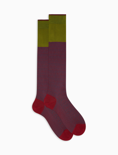 Men's red long cotton socks with geometric weave pattern - The SS Edition | Gallo 1927 - Official Online Shop