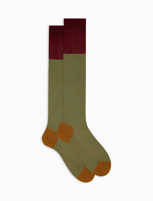 Men's green long cotton socks with geometric weave pattern - The SS Edition | Gallo 1927 - Official Online Shop