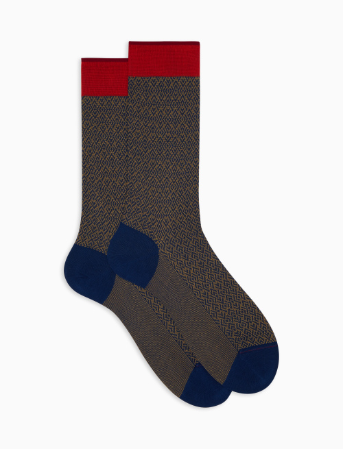 Men's blue short cotton socks with geometric weave pattern - Short | Gallo 1927 - Official Online Shop