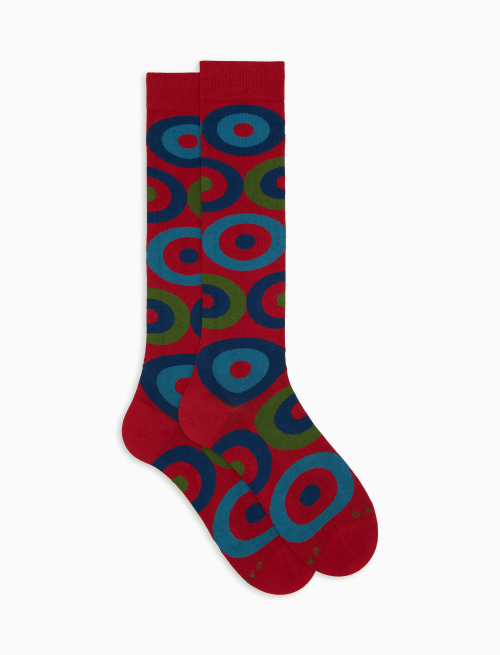 Men's red long cotton socks with concentric circle pattern - Man | Gallo 1927 - Official Online Shop