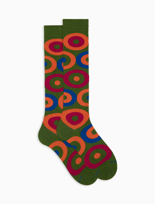 Men's green long cotton socks with concentric circle pattern - Man | Gallo 1927 - Official Online Shop