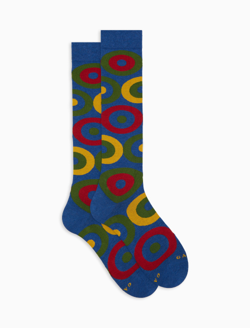 Men's blue long cotton socks with concentric circle pattern - Man | Gallo 1927 - Official Online Shop