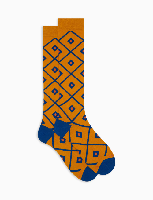 Men's yellow long cotton socks with argyle pattern - Man | Gallo 1927 - Official Online Shop