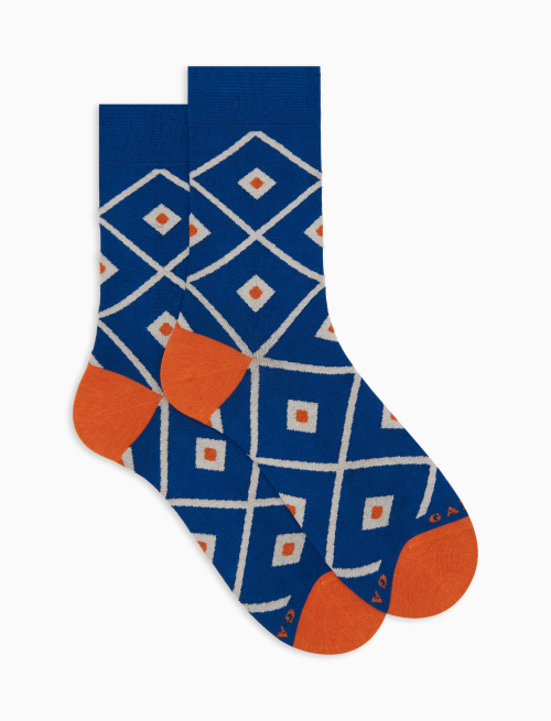 Men's blue short cotton socks with argyle pattern - Man | Gallo 1927 - Official Online Shop