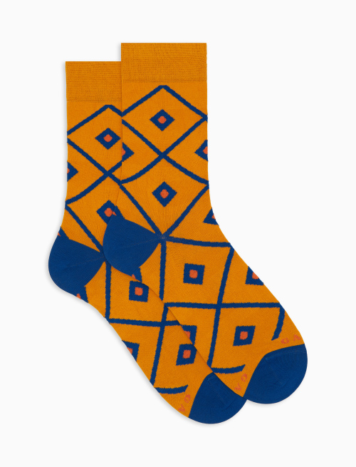 Men's yellow short cotton socks with argyle pattern - Man | Gallo 1927 - Official Online Shop