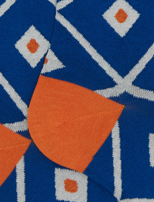 Women's blue long cotton socks with argyle pattern - Socks | Gallo 1927 - Official Online Shop