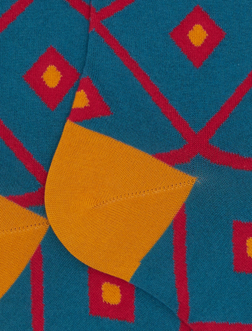 Women's light blue long cotton socks with argyle pattern - Socks | Gallo 1927 - Official Online Shop