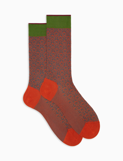 Men's orange short cotton socks with flower petals pattern - Short | Gallo 1927 - Official Online Shop