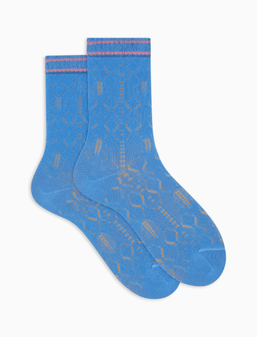 Women's light blue short cotton perforated socks with argyle pattern - Short | Gallo 1927 - Official Online Shop