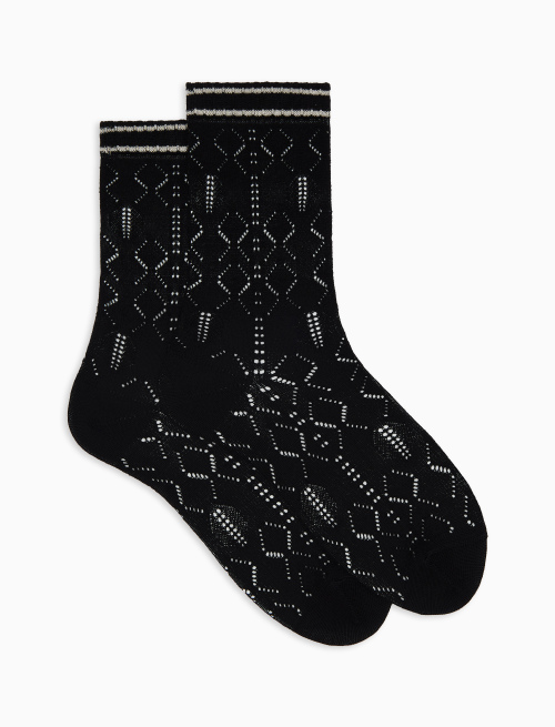 Women's black short cotton perforated socks with argyle pattern - Short | Gallo 1927 - Official Online Shop