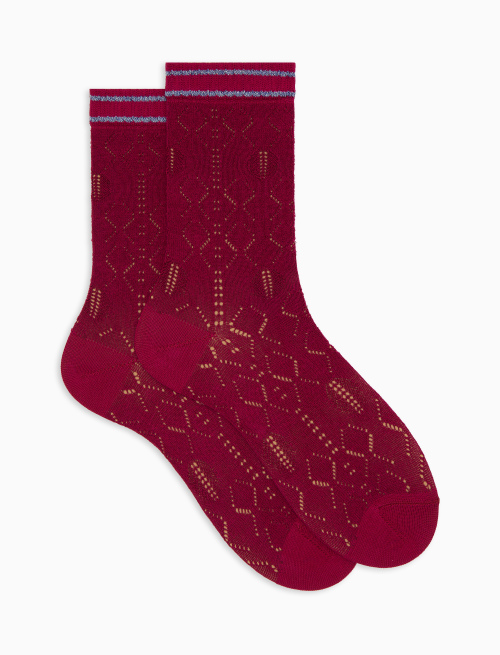 Women's fuchsia short cotton perforated socks with argyle pattern - Short | Gallo 1927 - Official Online Shop