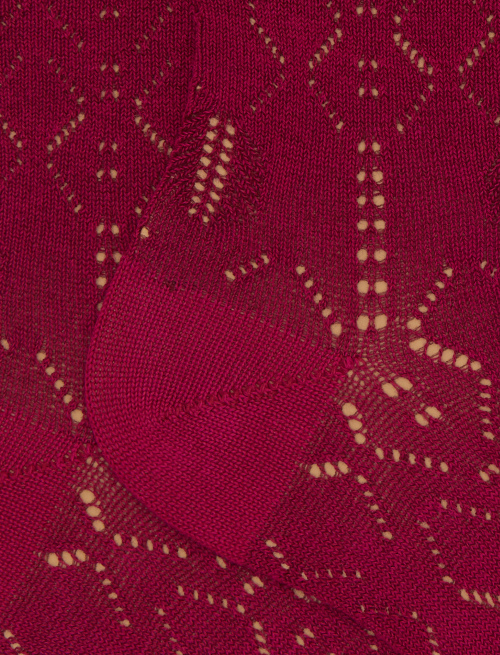 Women's fuchsia short cotton perforated socks with argyle pattern - Short | Gallo 1927 - Official Online Shop