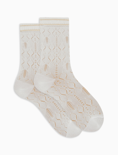 Women's white short cotton perforated socks with argyle pattern - Short | Gallo 1927 - Official Online Shop