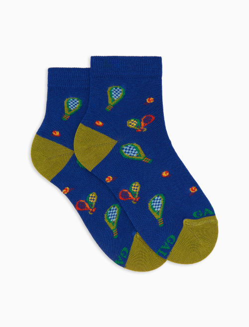 Calze cortissime bambino cotone fantasia racchette blu - Cortissime | Gallo 1927 - Official Online Shop