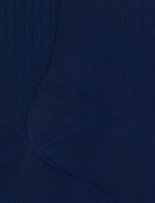 Men's blue short cotton ribbed socks with solid color - Short | Gallo 1927 - Official Online Shop