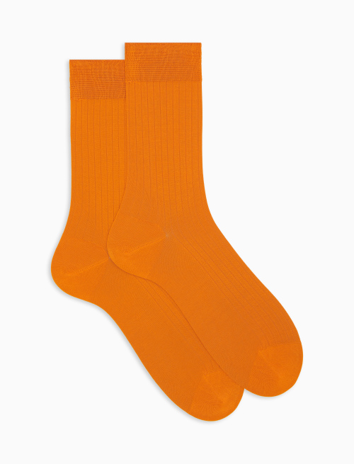 Men's orange short cotton ribbed socks with solid color - Short | Gallo 1927 - Official Online Shop