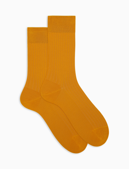 Men's yellow short cotton ribbed socks with solid color - Short | Gallo 1927 - Official Online Shop