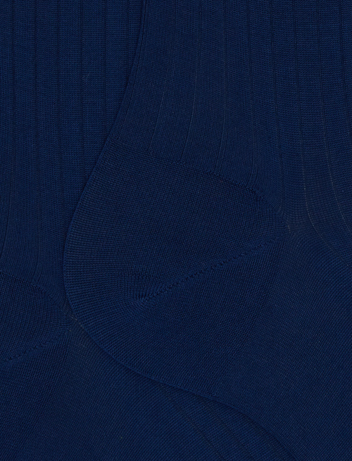Men's blue long cotton ribbed socks with solid color - Man | Gallo 1927 - Official Online Shop