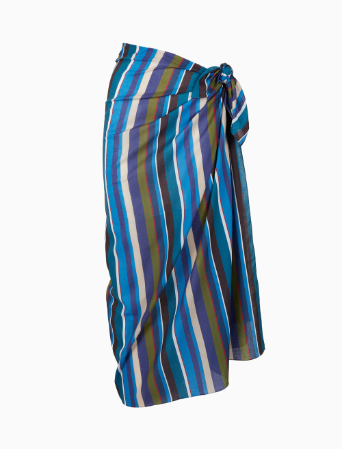 Women's blue cotton pareo with multicolor stripes - Woman | Gallo 1927 - Official Online Shop