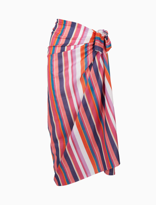 Women's white cotton pareo with multicolor stripes - Woman | Gallo 1927 - Official Online Shop