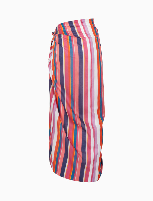 Women's white cotton pareo with multicolor stripes - Woman | Gallo 1927 - Official Online Shop