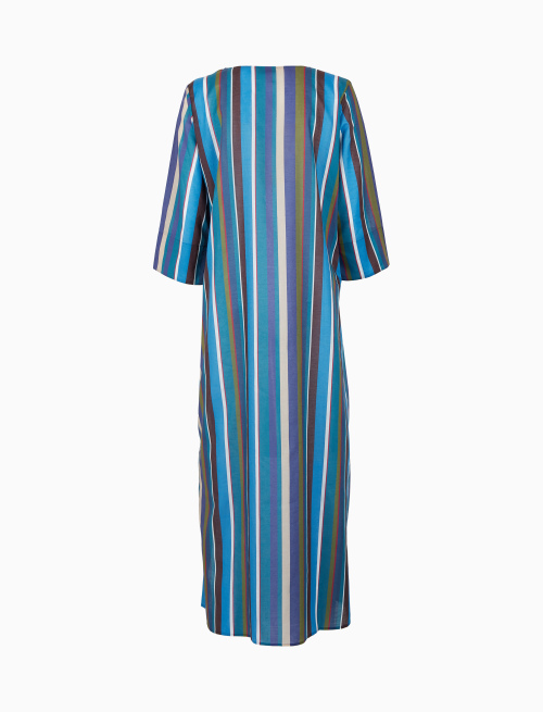 Women's blue long cotton kaftan with vertical multicolor stripes - Woman | Gallo 1927 - Official Online Shop
