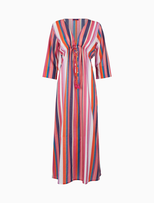 Women's white long cotton kaftan with vertical multicolor stripes - Woman | Gallo 1927 - Official Online Shop