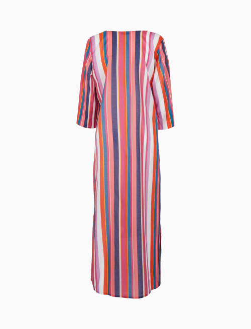 Women's white long cotton kaftan with vertical multicolor stripes - Woman | Gallo 1927 - Official Online Shop