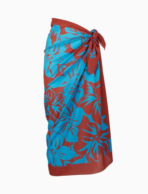 Women's light blue cotton pareo with floral pattern - Woman | Gallo 1927 - Official Online Shop
