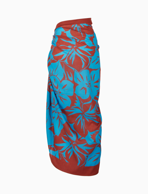 Women's light blue cotton pareo with floral pattern - Woman | Gallo 1927 - Official Online Shop