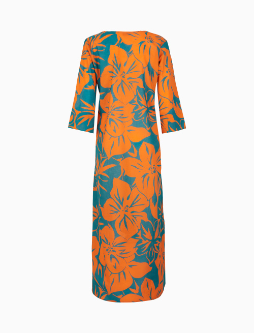 Women's orange long cotton kaftan with floral pattern - Woman | Gallo 1927 - Official Online Shop