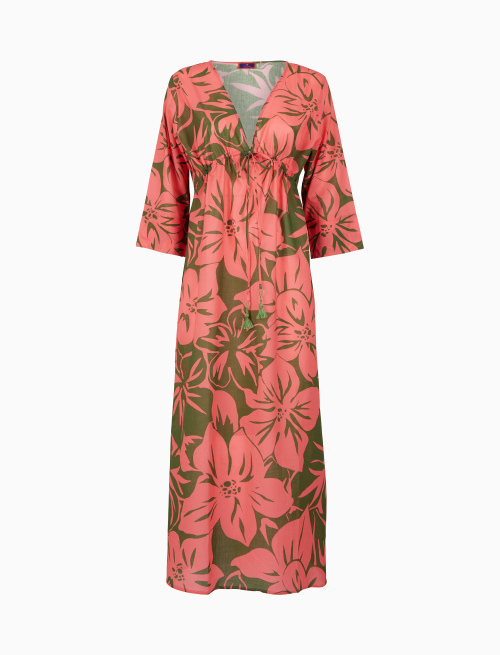 Women's pink long cotton kaftan with floral pattern - Woman | Gallo 1927 - Official Online Shop