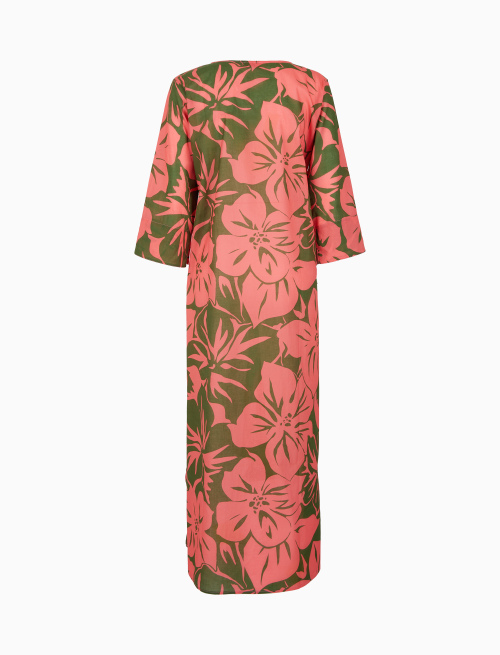 Women's pink long cotton kaftan with floral pattern - Woman | Gallo 1927 - Official Online Shop