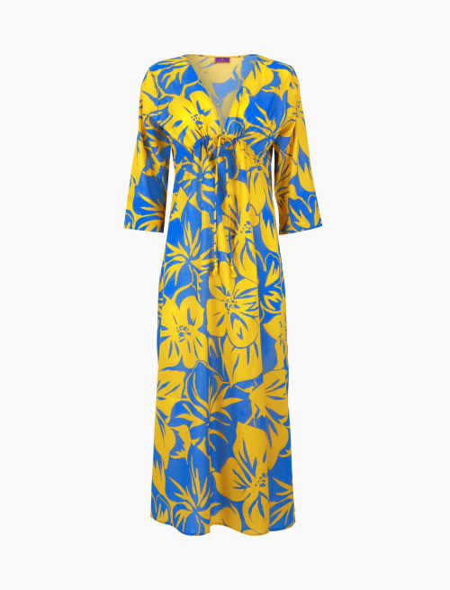 Women's yellow long cotton kaftan with floral pattern - Woman | Gallo 1927 - Official Online Shop