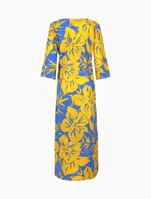 Women's yellow long cotton kaftan with floral pattern - Woman | Gallo 1927 - Official Online Shop