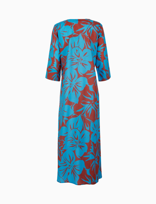 Women's light blue long cotton kaftan with floral pattern - Woman | Gallo 1927 - Official Online Shop