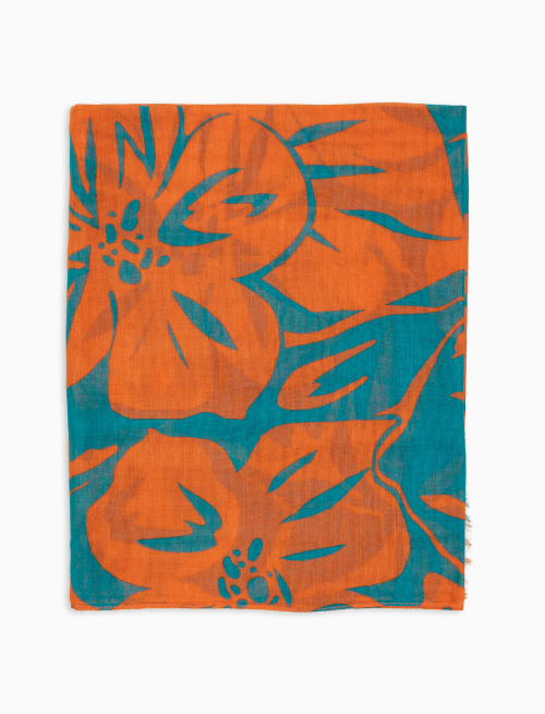 Sciarpa unisex cotone e lino fantasia fiori arancio - Sciarpe | Gallo 1927 - Official Online Shop