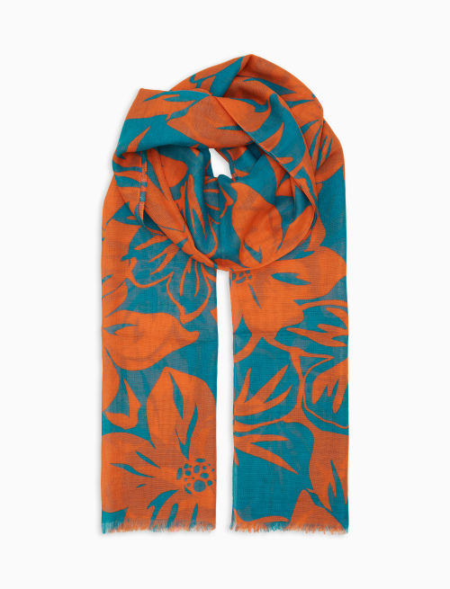 Sciarpa unisex cotone e lino fantasia fiori arancio - Sciarpe | Gallo 1927 - Official Online Shop
